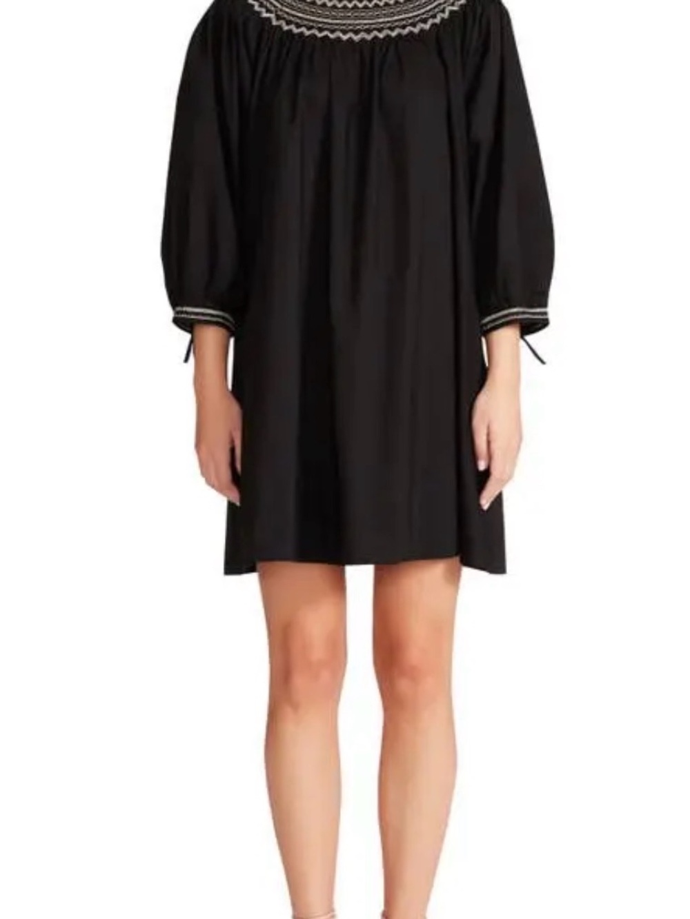 BB Dakota Black Shift Dress with White Embroidered Yoke